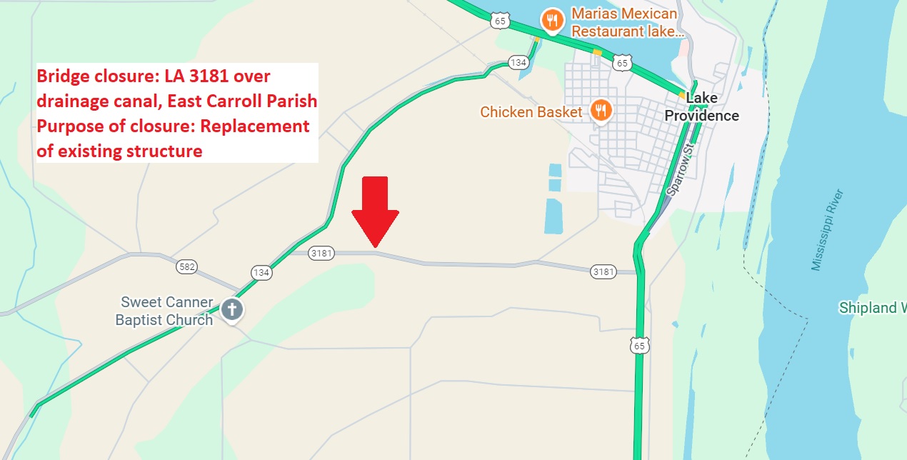 LA 3181 bridge closure map LA 3181 bridge closure map